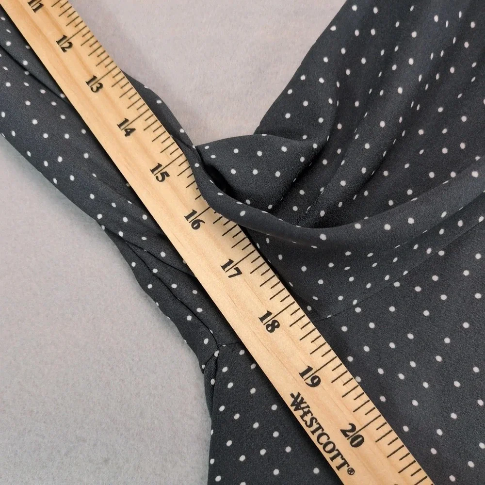 Loft Dotted Smocked Mixed Media Blouse Top Sz‎ M Gray Ruffle, Long Puff Sleeve